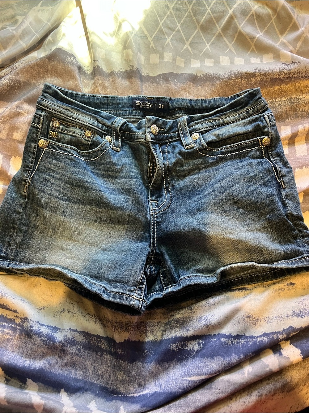 Miss Me Faded Blue Denim Cutoff Shorts